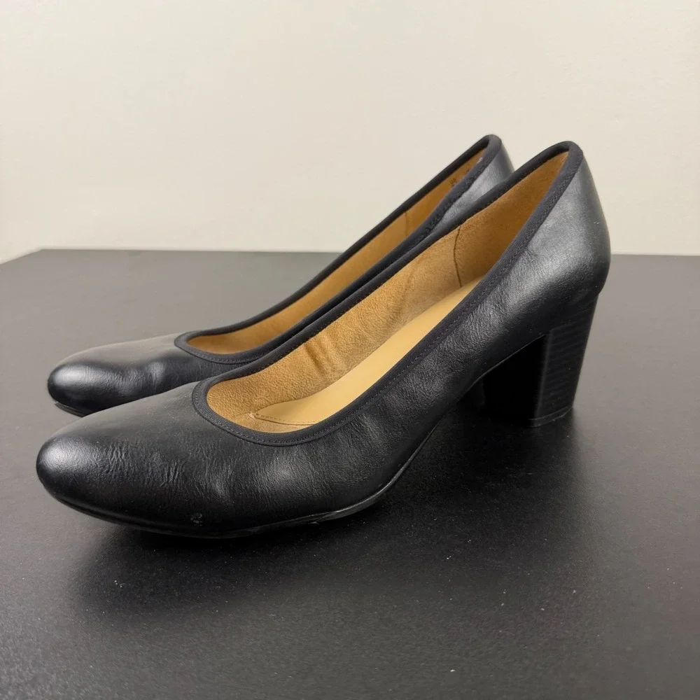 Naturalizer Naomi Pumps Women 9.5M Black Leather Block Heel Comfort Shoes Career